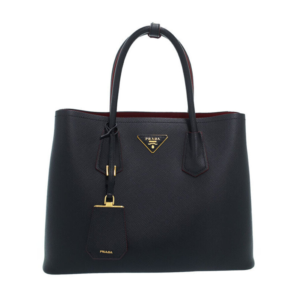 Prada Saffiano Cuir Leather Double Shoulder Bag black